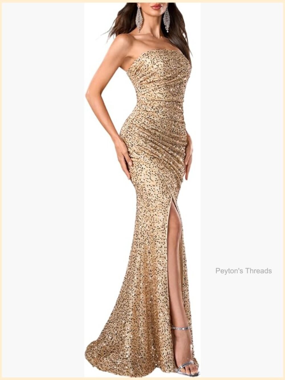Strapless Sequin Mermaid Prom Dress High Slit Corset Formal Gown